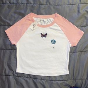 Pink crop top, with butterfly print